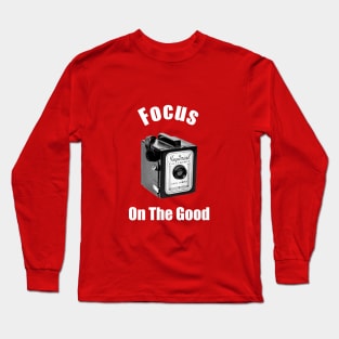 Vintage 1960s Box Camera - Focus - White Text Long Sleeve T-Shirt